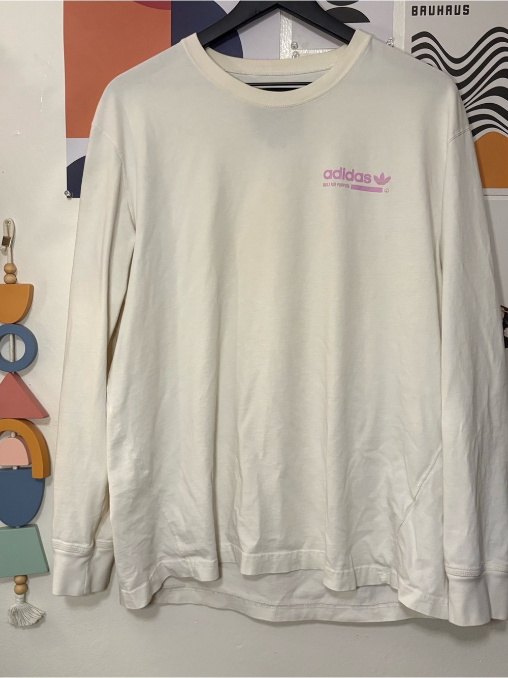adidas Cream Tee with Pink Trefoil Logo - Picture 1 of 6